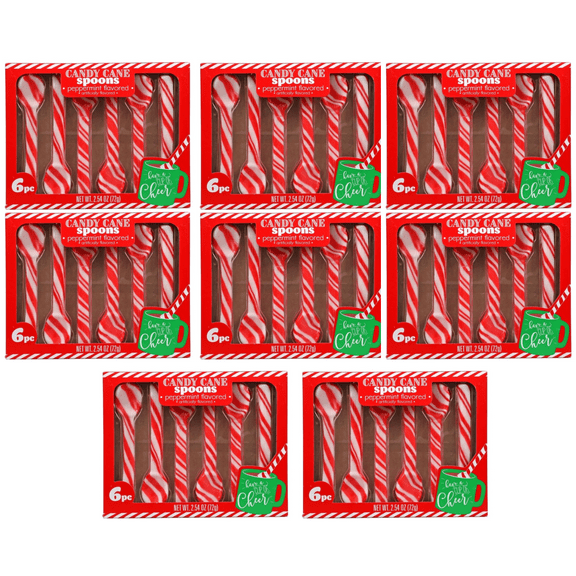 Candy Cane Edible Spoons Peppermint Flavored Candy Hard Candies for Hot Chocolate or Coffee, Sweet Table Decor Christmas Holiday Stocking Stuffer & Party Favors 6-ct. Packs Set of 8 (48 Spoons Total)