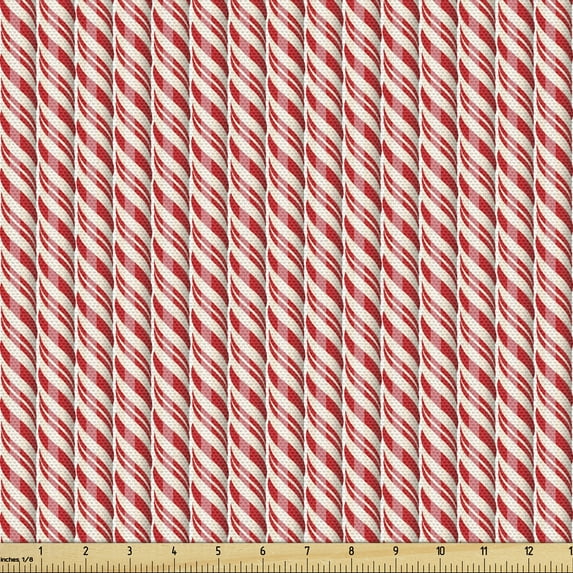 Ambesonne Candy Cane Fabric by the Yard Upholstery, Red Christmas Sweets, 2 Yards, Red Cream