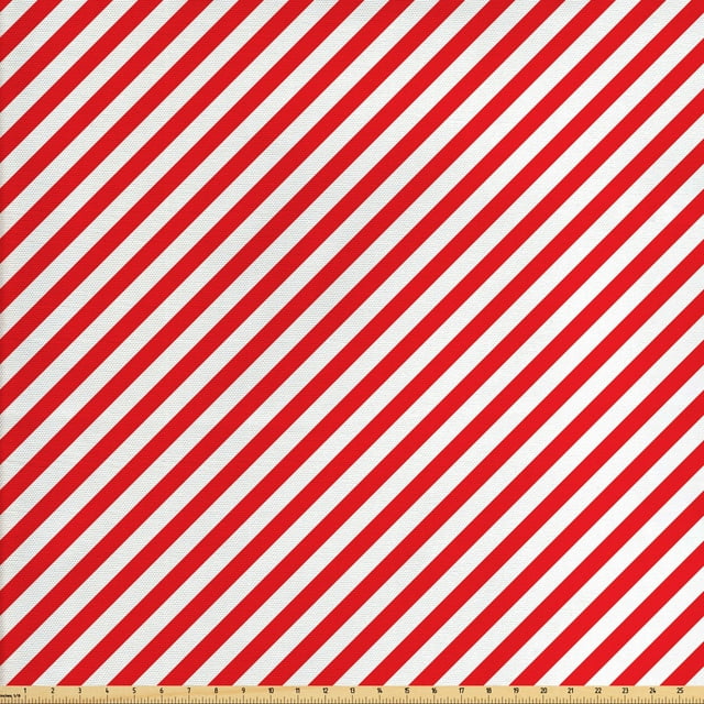 Ambesonne Candy Cane Fabric by the Yard Upholstery, Diagonal Red Lines, 3 Yards, Red White