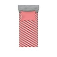 thumbnail image 1 of Candy Cane Fitted Sheet & Pillow Sham Set, Diagonal Red Lines Christmas Celebration Themed Geometric Arrangement, Decorative Printed 4 Piece Bedding Decor Set, Twinxl, Red White, by Ambesonne, 1 of 3