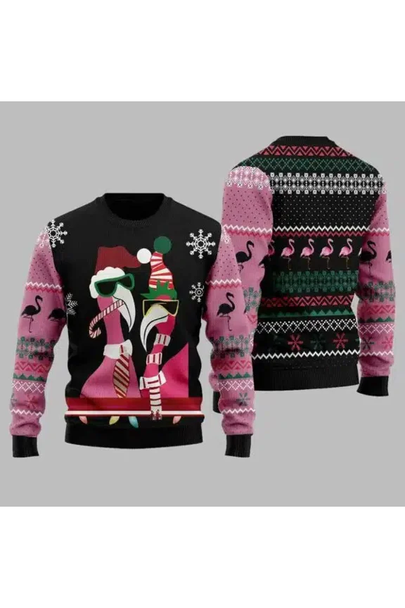 Candy Cane Flamingo 3D All Over Printed 3D Christmas Sweater