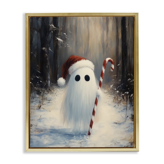 Stupell Industries Candy Cane Forest Ghost Gold Framed Floater Canvas Wall Art, design by Arlington Prints