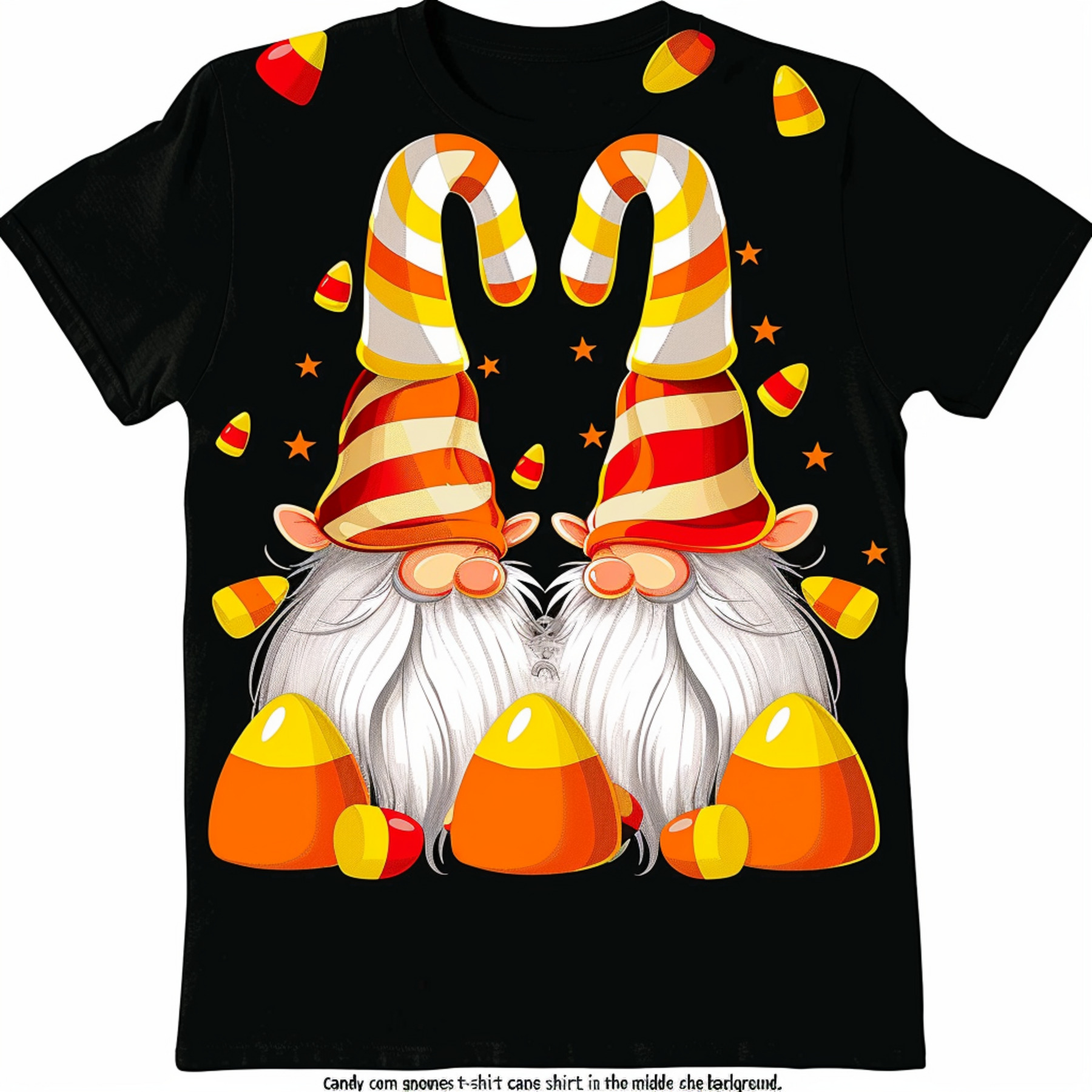 Candy Cane Gnomes Black Tee Festive Holiday Candy Corn Gnomes Design