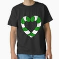thumbnail image 1 of Candy Cane Heart White and Green Holiday Love Inspired Funny Cute Graphic Unisex T-Shirt, up to size 5XL, 1 of 2