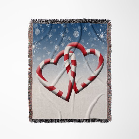 Candy Cane Hearts Intertwined Christmas Snowflakes, Woven Blanket