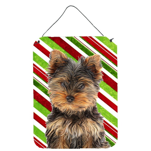 Candy Cane Holiday Christmas Yorkie Puppy / Yorkshire Terrier Wall or Door Hanging Prints