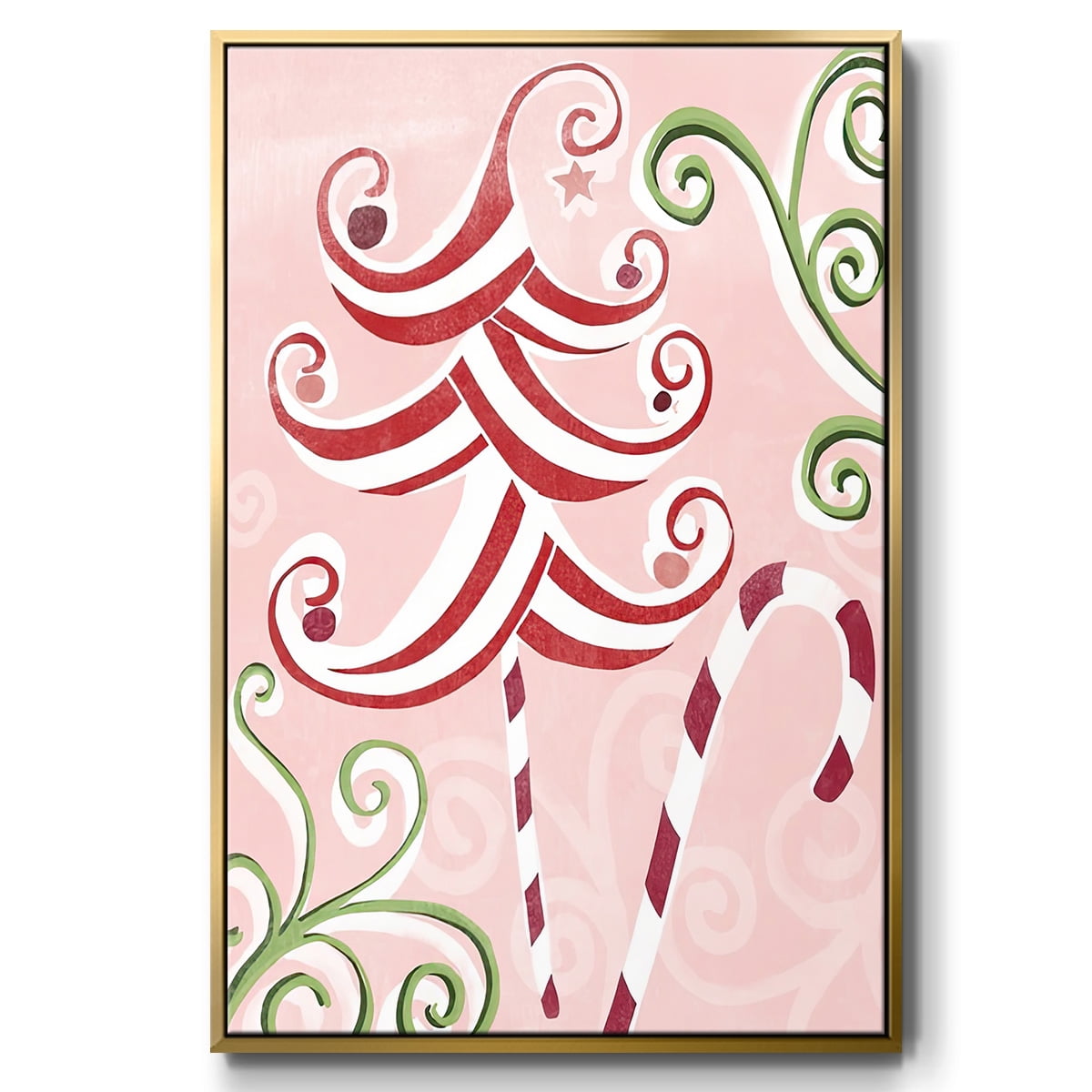 Candy Cane Holiday I - Framed Gallery Wrapped Holiday Canvas - 17 x 25 - Gold Frame