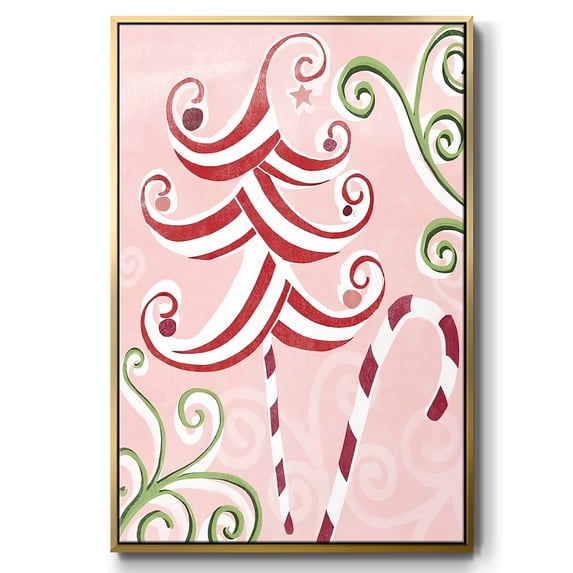 Candy Cane Holiday I - Framed Gallery Wrapped Holiday Canvas - 17 x 25 - Gold Frame