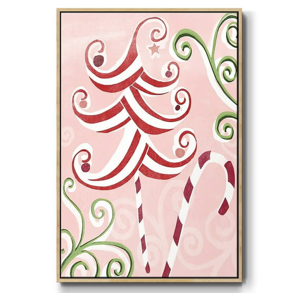 Candy Cane Holiday I - Framed Gallery Wrapped Holiday Canvas - 17 x 25 - Natural Wood Frame