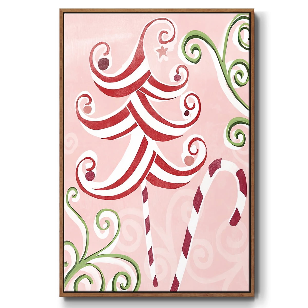 Candy Cane Holiday I - Framed Gallery Wrapped Holiday Canvas - 17 x 25 - Rosewood Frame