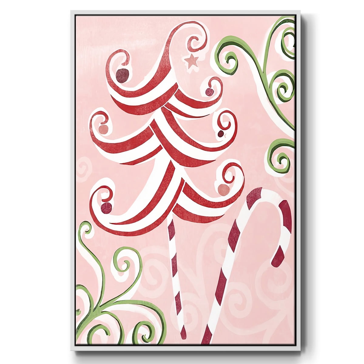 Candy Cane Holiday I - Framed Gallery Wrapped Holiday Canvas - 17 x 25 - White Frame