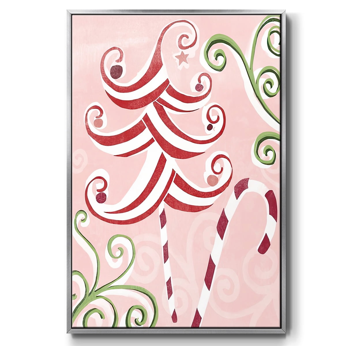 Candy Cane Holiday I - Framed Gallery Wrapped Holiday Canvas - 25 x 37 - Silver Frame