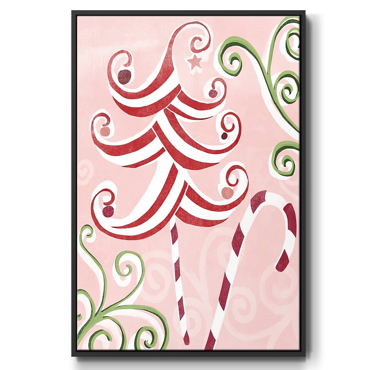 Candy Cane Holiday I - Framed Gallery Wrapped Holiday Canvas - 27 x 41 - Black Frame