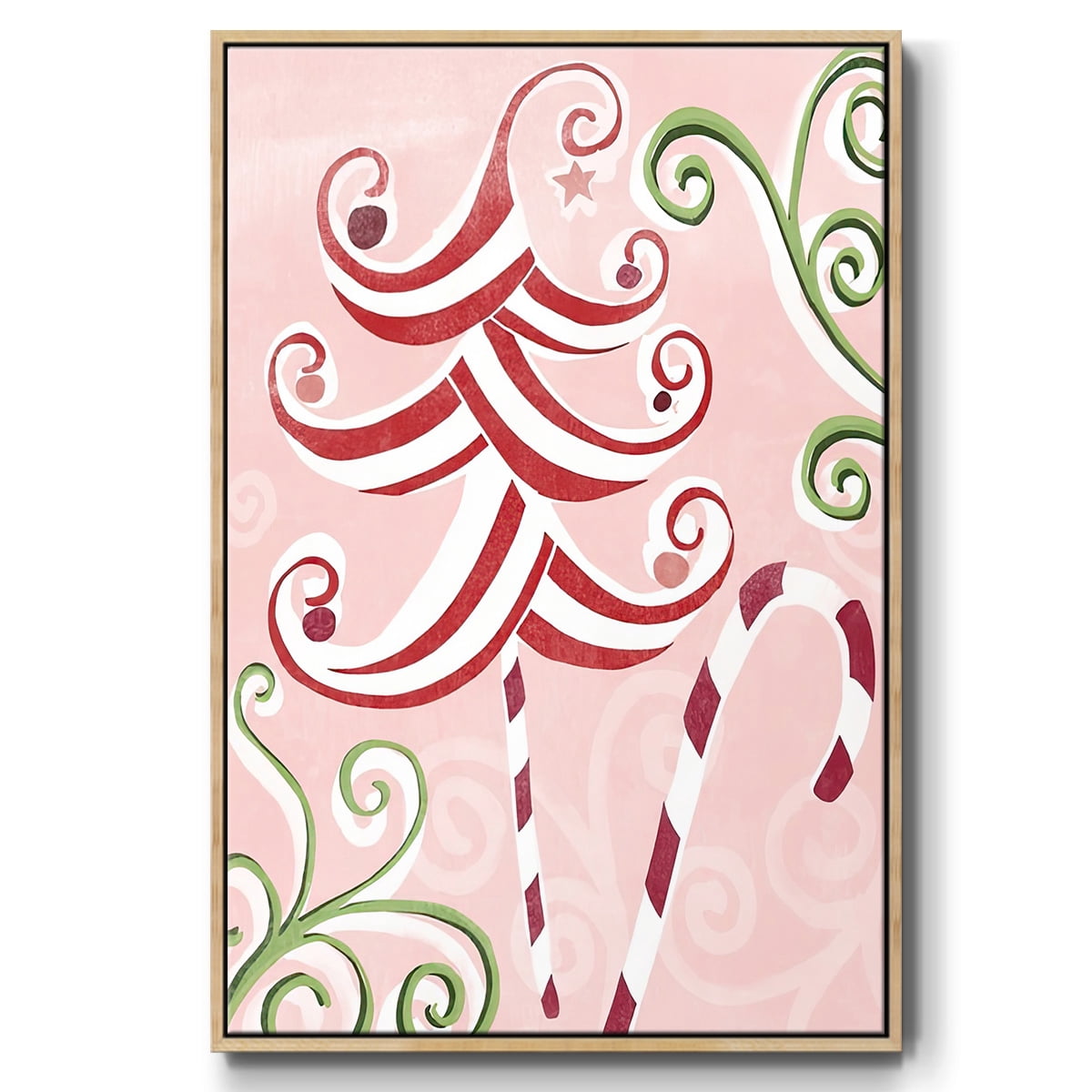 Candy Cane Holiday I - Framed Gallery Wrapped Holiday Canvas - 27 x 41 - Natural Wood Frame