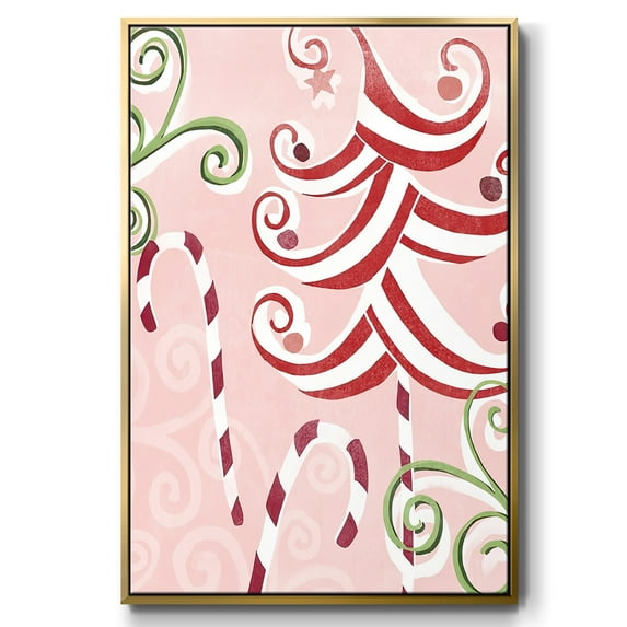 Candy Cane Holiday II - Framed Gallery Wrapped Holiday Canvas - 17 x 25 - Gold Frame