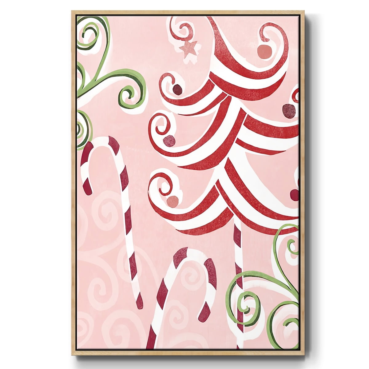 Candy Cane Holiday II - Framed Gallery Wrapped Holiday Canvas - 25 x 37 - Natural Wood Frame