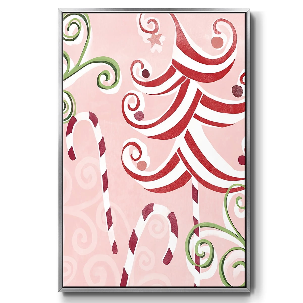 Candy Cane Holiday II - Framed Gallery Wrapped Holiday Canvas - 25 x 37 - Silver Frame