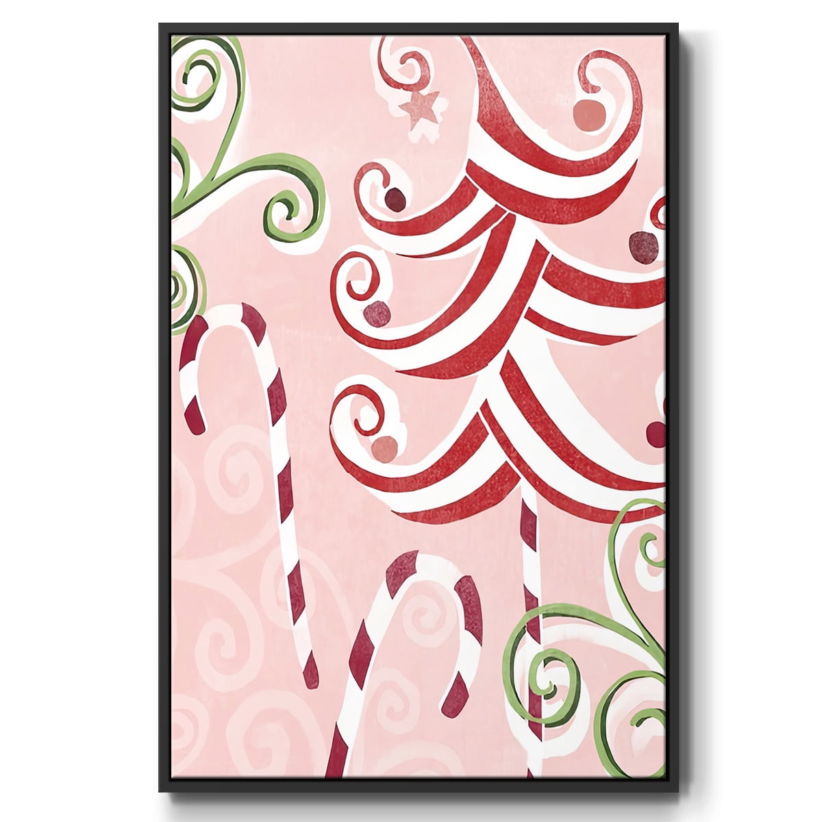 Candy Cane Holiday II - Framed Gallery Wrapped Holiday Canvas - 27 x 41 - Black Frame