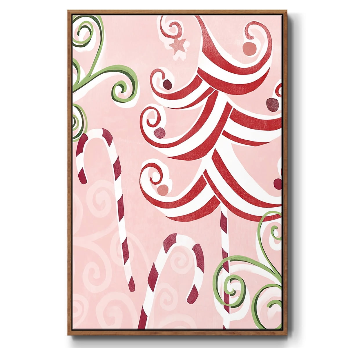 Candy Cane Holiday II - Framed Gallery Wrapped Holiday Canvas - 27 x 41 - Rosewood Frame