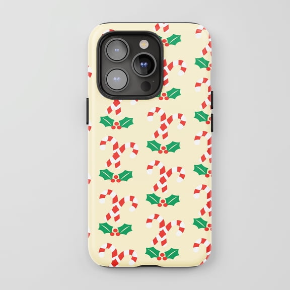 Candy Cane Holly Pattern for All iPhone Series Protective Phone Case Cartoon Christmas Light Yellow