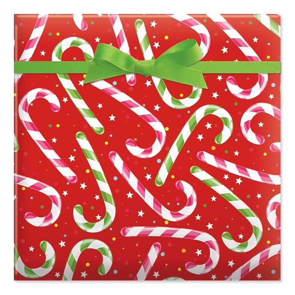 Candy Cane Joy Christmas Rolled Gift Wrap - 1 Giant Roll, 23" x 32', Tear-Resistant