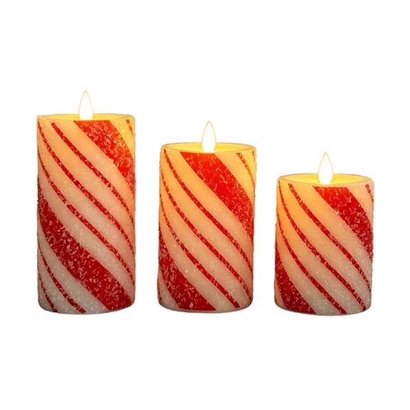 Candy Cane LED Flameless Candles, 3 Pack Red White Glitter Christmas Tabletop and Mantel Decor
