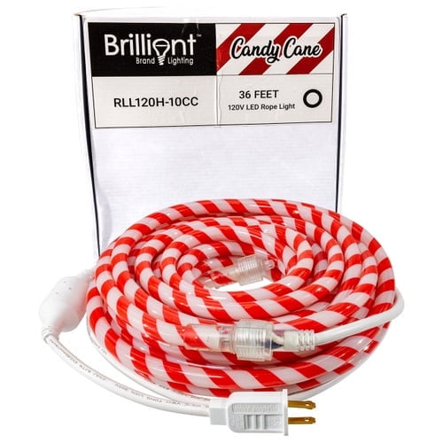Candy Cane LED Rope Light - Red & White Stripes For Christmas Decoration - 120 Volt - 36 Feet