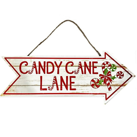 Candy Cane Lane Christmas Sign - 16" x 6.5", Wooden Wreath Decor