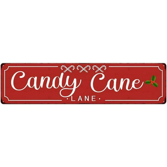 Candy Cane Lane Christmas Sign - 4"x16" Red, Green, Metal Aluinum Christmas Home Decor, Kitchen, Yard, Front Door, Patio, Classroom, Office, Daycare