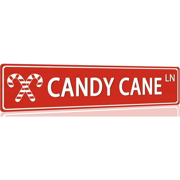 Candy Cane Lane Tin Sign - Funny Metal Wall Decor for Garden, Home, Farm, Yard, Front Door, Indoor, Outdoor, Street - 4x16 Inches.jpg