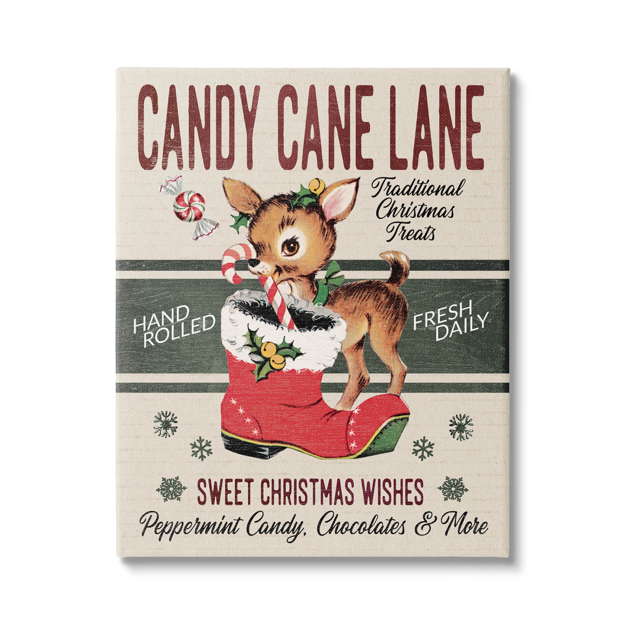 Candy Cane Lane Vintage Reindeer Boot Holiday Graphic Art Gallery Wrapped Canvas Print Wall Art