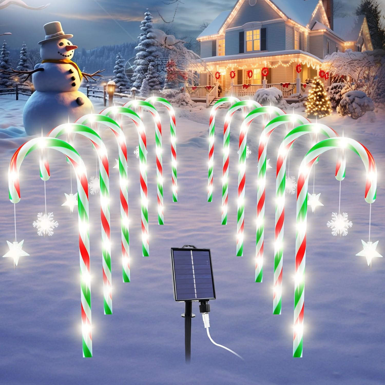 Candy Cane Lights Outdoor Pathway Christmas Decorations, 12 Pack Green