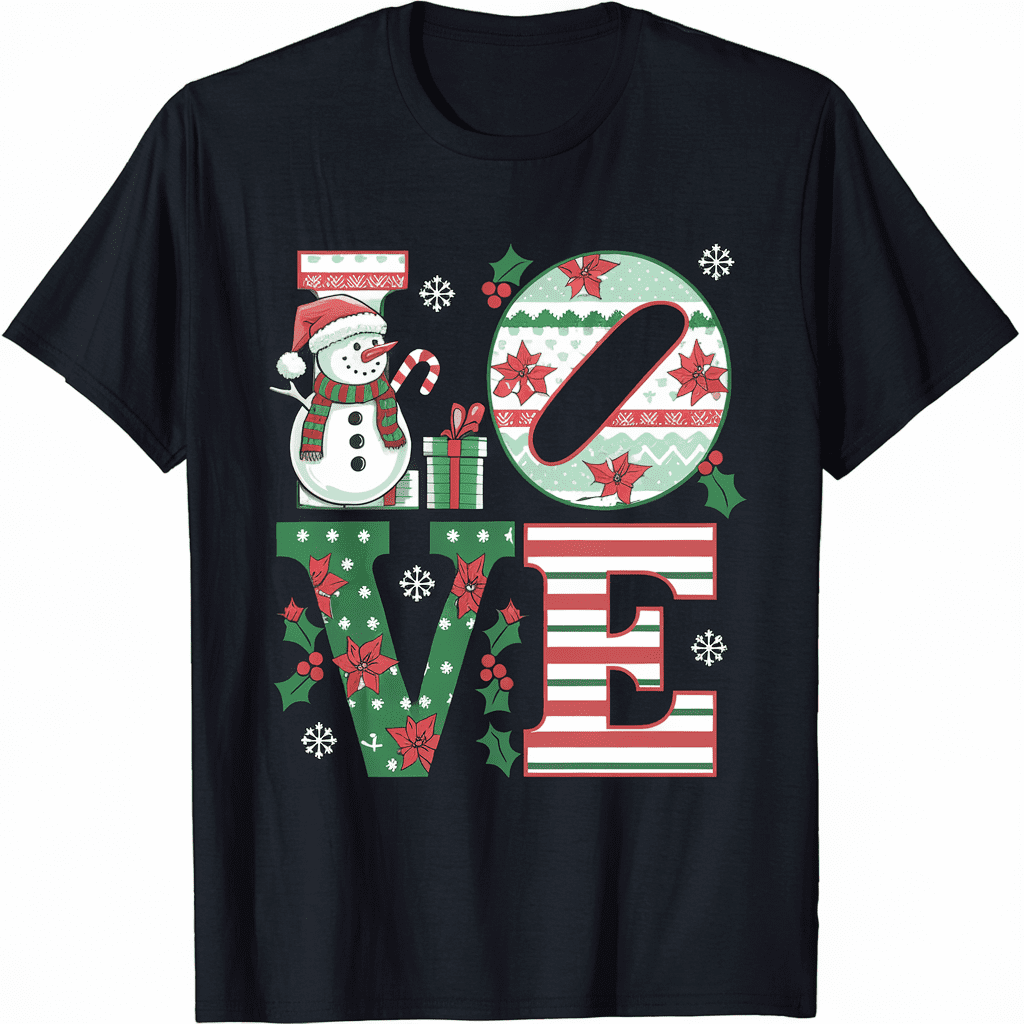 Candy Cane Love Snowman Funny Xmas TShirt