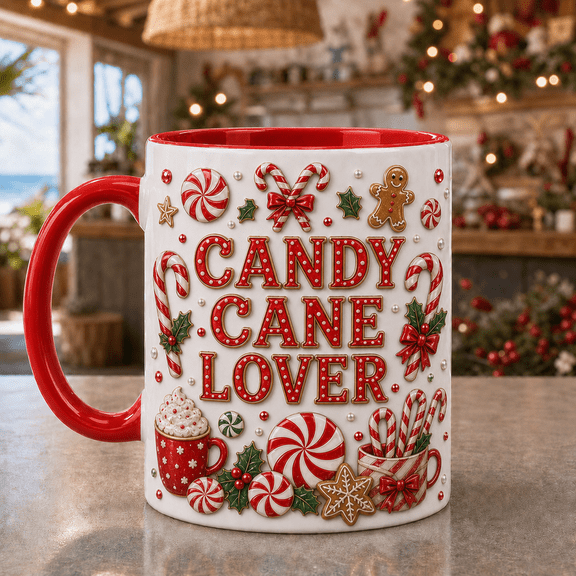 Candy Cane Lover Ceramic Mugs 3D Effect Peppermint Swirl for Christmas Gifts