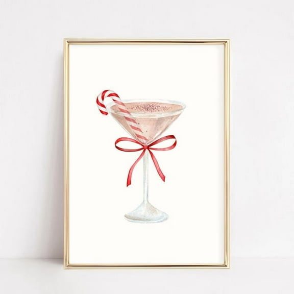 Candy Cane Martini Print | - Wall Art Print, 8x12 UNFRAMED