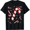 thumbnail image 1 of Candy Cane Merry and Bright Red White Festive Kids Youth Holiday Unisex T-Shirt, up to size 5XL, 1 of 2