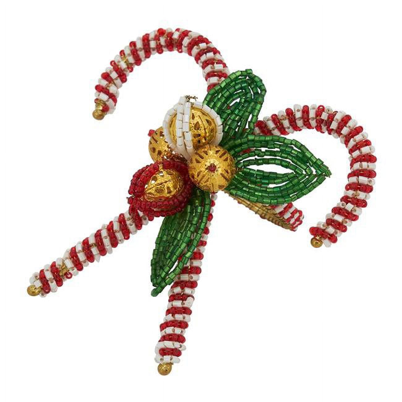 Festive Candy Cane Beaded Napkin Rings - Set of 4