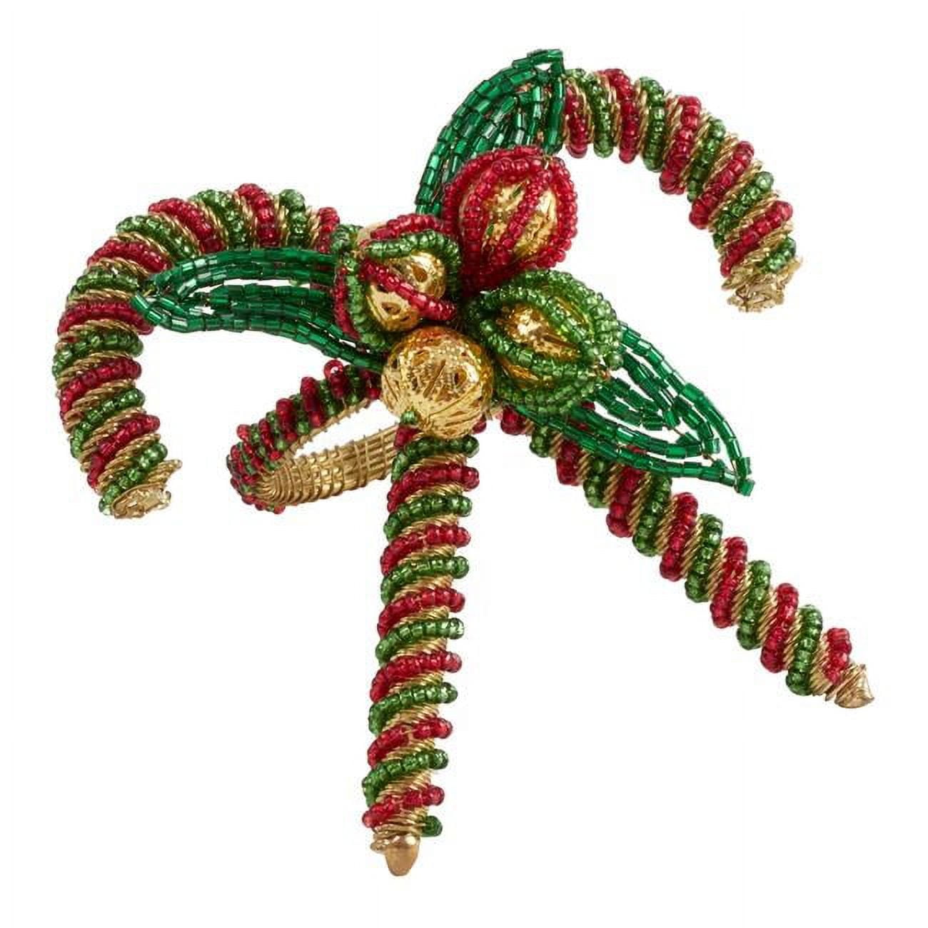 Festive Candy Cane Beaded Napkin Rings - Set of 4