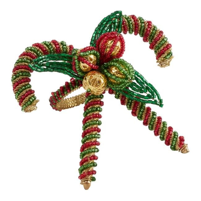 Festive Candy Cane Beaded Napkin Rings - Set of 4