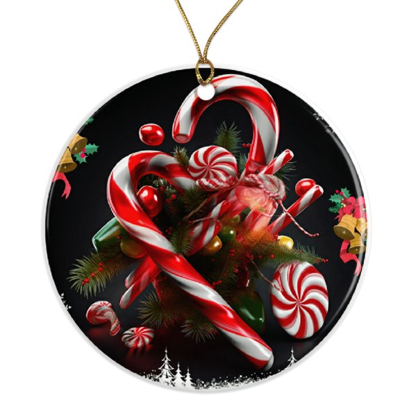 Candy Cane Ornament - Christmas Holiday Decor - Festive Tree Decoration - Sweet Winter Gift - Seasonal Fun Decor Ceramic Ornament - 3 Inch Christmas Tree Round Ornament - Xmas Holiday Decor ORNW0244