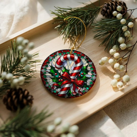 Candy Cane Ornament, Stained Glass Christmas Tree Decoration, Festive Holiday Decor & Seasonal Gift for Family & Friends