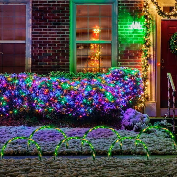 Northlight Lighted Candy Cane Outdoor Christmas Arch Pathway Markers - 11" - Green - Set of 3