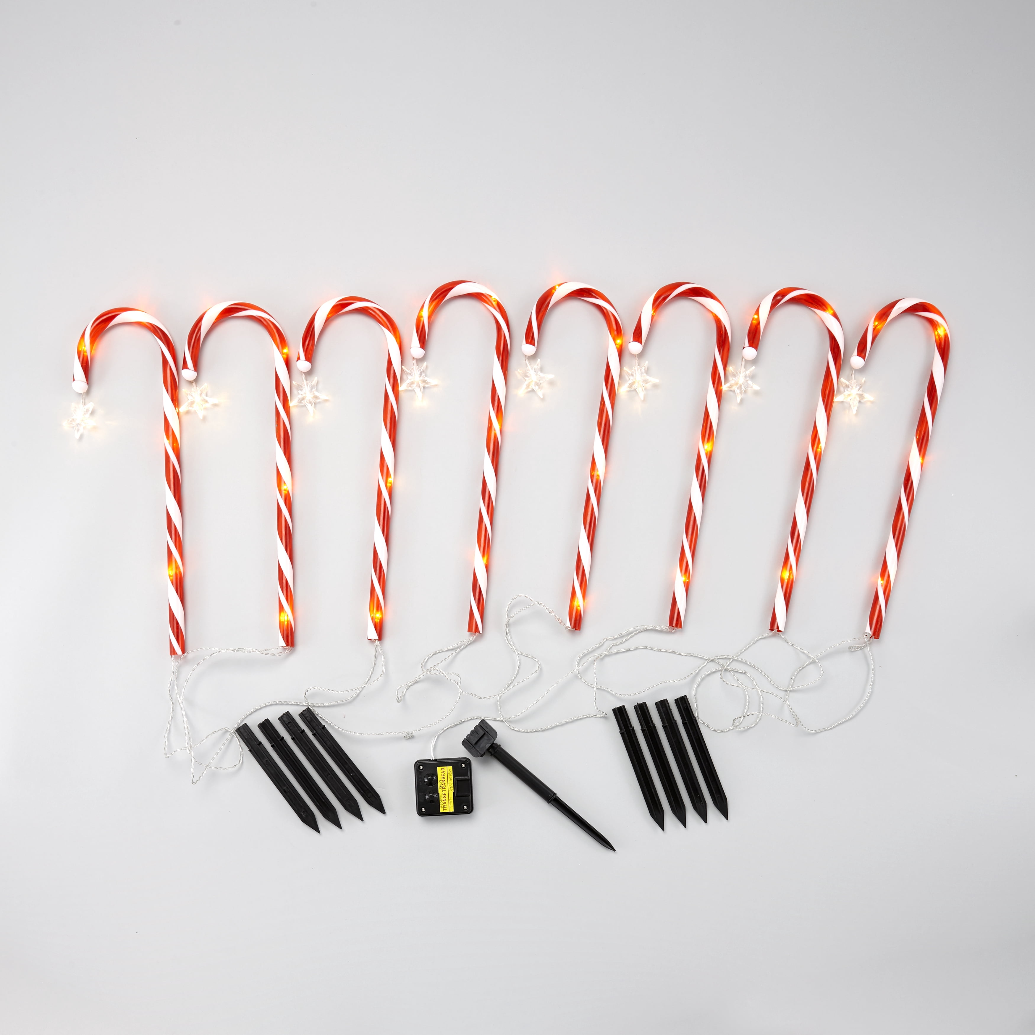 Solar Powered Candy Cane Pathway Stakes - Set of 8, Outdoor Xmas Decor ...