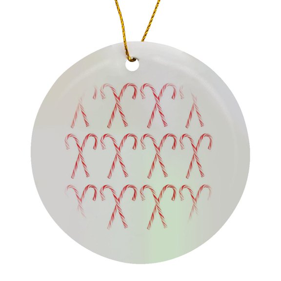 3drose, Candy Cane Pattern, Circle Porcelain Ornament