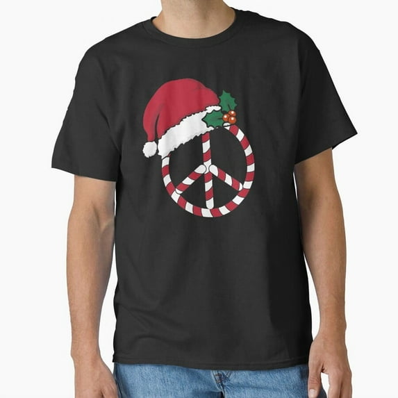 Candy Cane Peace Sign Funny Christmas Holiday Hippie Graphic Gift Unisex T-Shirt, for men & women, up to size 5XL
