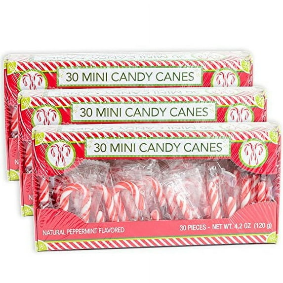 Candy Cane Peppermint Flavored | 30 Mini Candy Canes in Each Box - Net 4.2 Oz Pack of 3 - 90 Total Count | Individually Wrapped | Great For Snaking In Drinks Dessert Christmas Tree & Holiday Decor