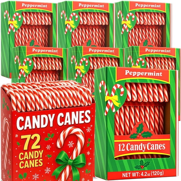 Candy Cane Peppermint Classic Red White Individually Wrapped 72 Count Christmas Edible Treat