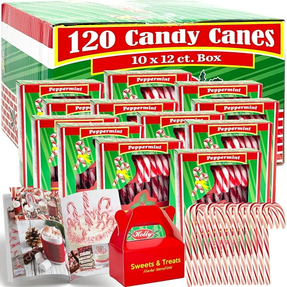 Candy Cane Peppermint Flavored | Red & White Stripes Individually Wrapped | Creative Idea Booklet & Muchai Treat Box Included (10 Boxes (12ct) 120 Total)