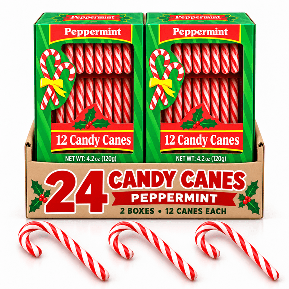 Candy Cane Peppermint Christmas Treat Red & White Individually Wrapped 24 Count  Stir Stick