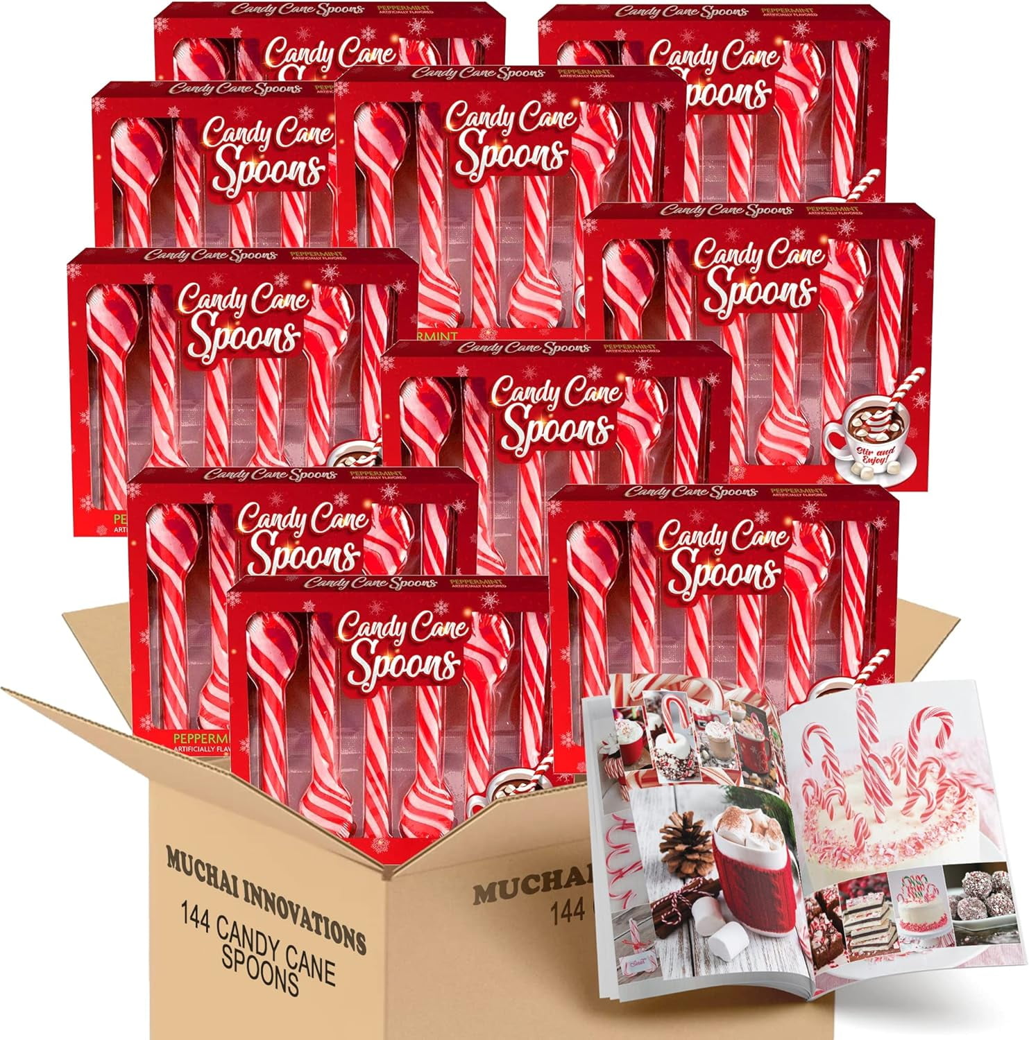 Candy Cane Peppermint Spoons Edible Spoons for Stirring Beverages Hot